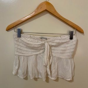 White Cropped Flowy Bandeau Top